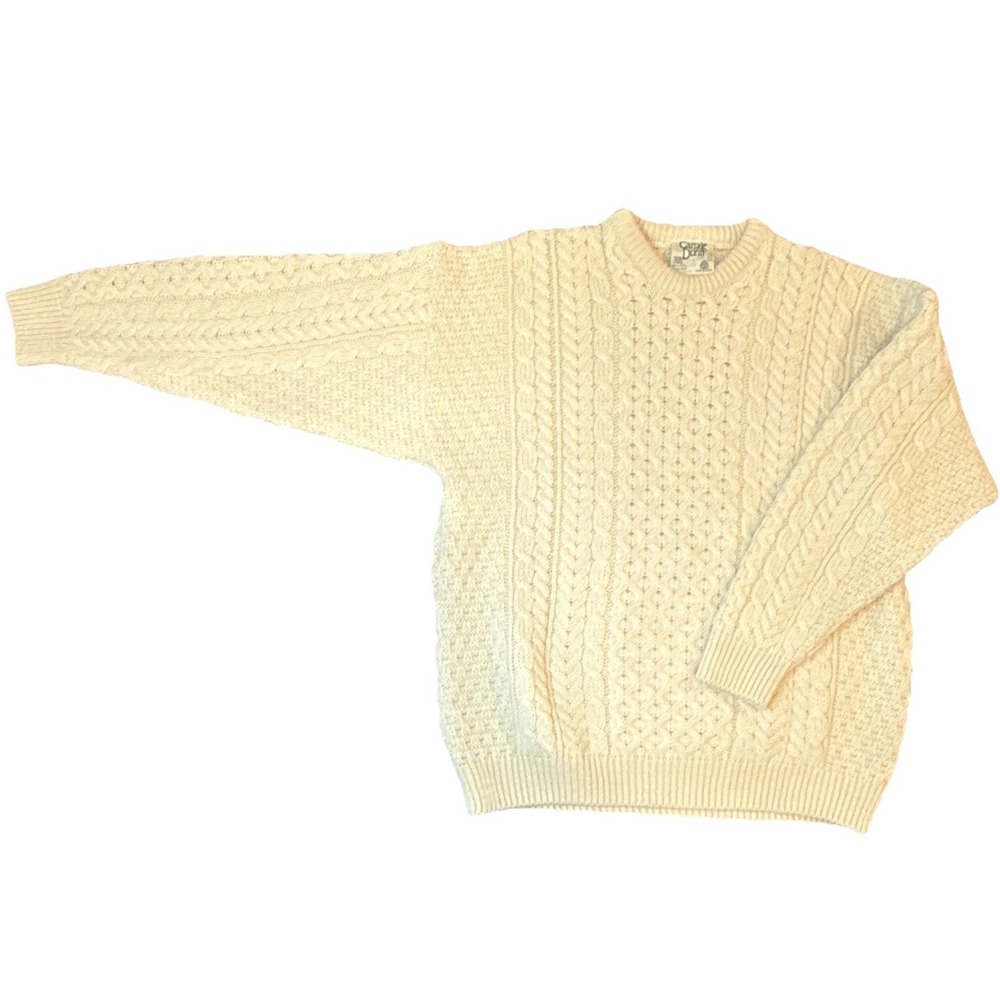 Carraig Donn Aran Cable Knit Wool Crewneck Pullover Sweater Cream Men's. Irish